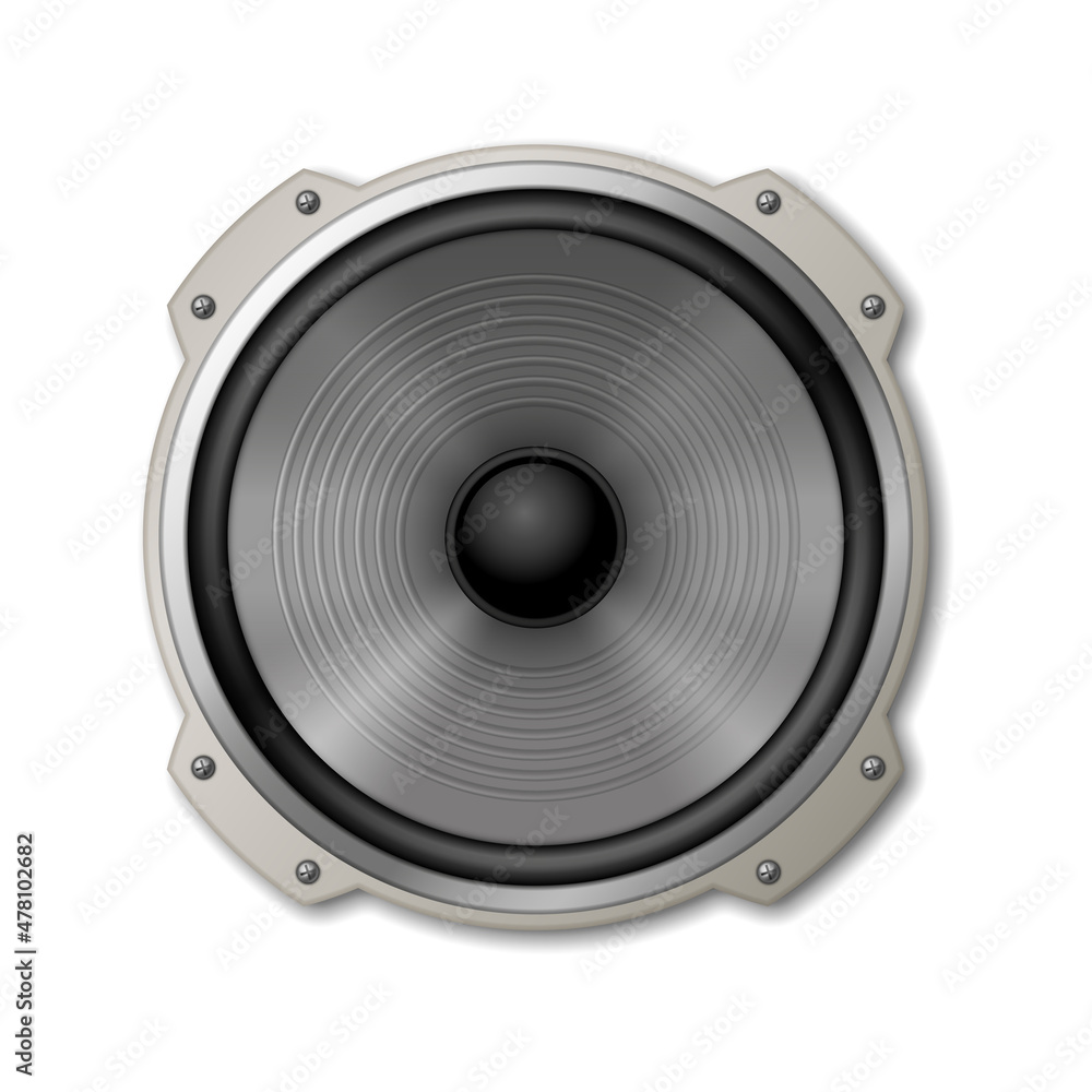 Metallic sound speaker device icon. Electronic equipment for acoustic volume music listening Metallic sound speaker device icon. Electronic equipment for acoustic volume music listening