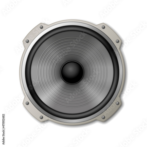 Metallic sound speaker device icon. Electronic equipment for acoustic volume music listening