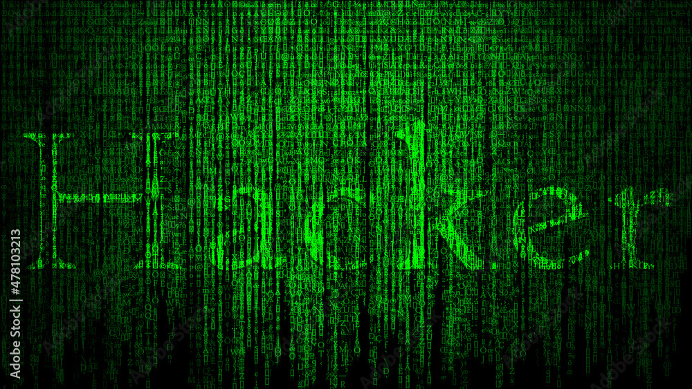 hacker text background in matrix style. random falling symbol letters. Green is the dominant color. illustration hacker text background in matrix style. random falling symbol letters. Green is the dominant color. illustration