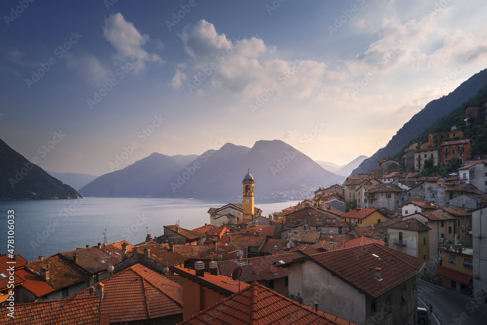 Colonno village, Lake Como district landscape. Italy, Europe.