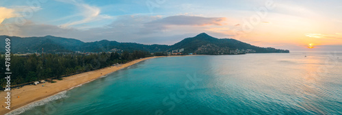 Fototapeta Naklejka Na Ścianę i Meble -  Aerial view of kamala beach at sunset in Phuket in Thailand