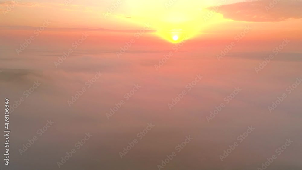 Bird's eye view of the fantastic ocean of clouds at sunrise. Filmed in 4k, Drone video. Bird's eye view of the fantastic ocean of clouds at sunrise. Filmed in 4k, Drone video.