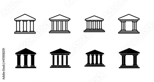 Bank icons set. Bank sign and symbol, museum, university