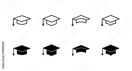 Education icon set. Graduation cap sign and symbol. Graduate. Students cap