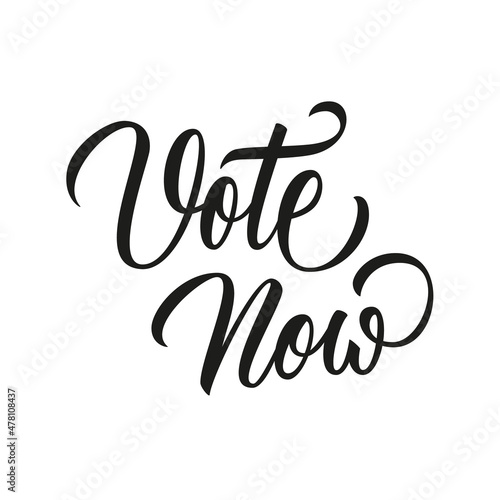 Vote Now hand lettering. Calligraphic element for presidential election, election day and elections graphic design. Vector Illustration.