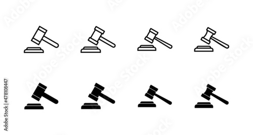 Gavel icons set. judge gavel sign and symbol. law icon. auction hammer