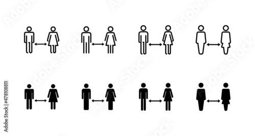 Social distancings set. social distance sign and symbol. self quarantine sign