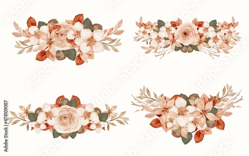 Set of Rustic Floral Watercolor Arrangement