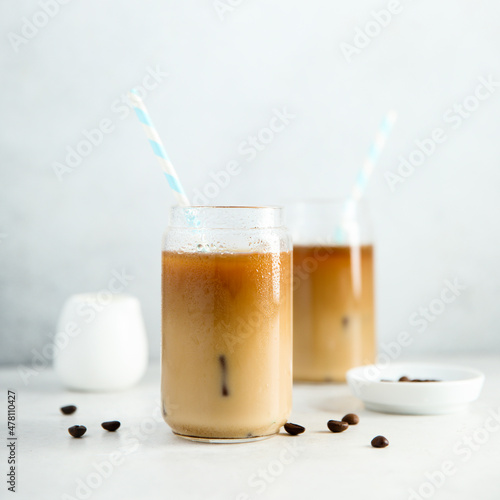 Refreshing vegan coffee drink served for two