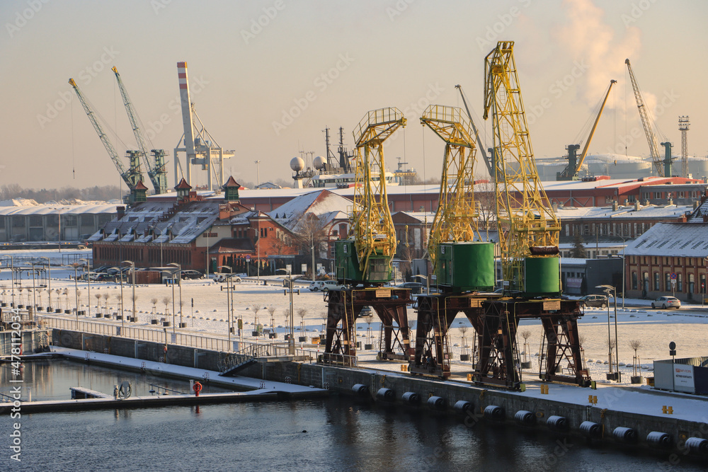 Winter in Stettin (Szczecin); Blick auf die historische Hafeninsel Lastadie