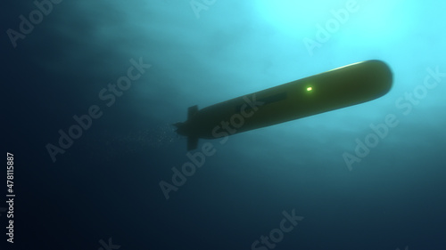 Autonomous underwater vehicle (AUV) rover-drone travelling under water surface to survey offshore pipeline photo
