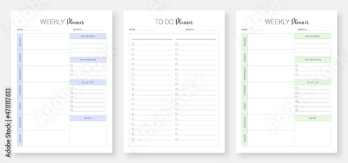 Weekly planner template with to do list. Printable Weekly Planner Template. Weekly planner template set.