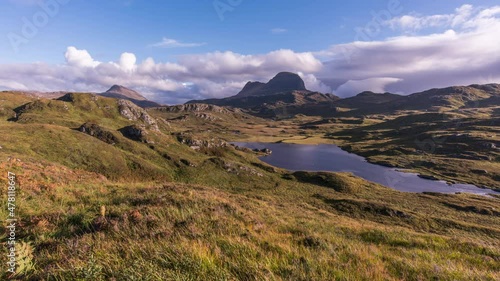 View towards Suilven Mountain in Scottisch Highlands - Time Lapse Video  photo