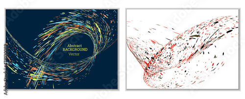 Multicolored paint splashes, smears, dust particles and debris are carried by the wind. A set of two templates. Design template for the design of banners, posters, booklets, covers, magazines. EPS 10