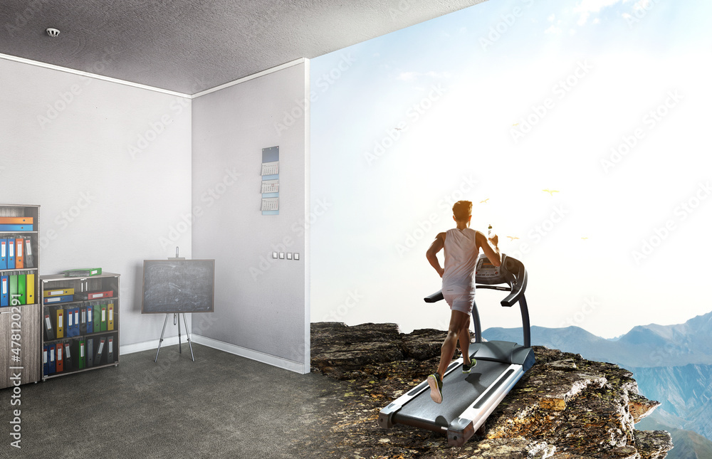 Man in sportwear running . Mixed media Man in sportwear running . Mixed media