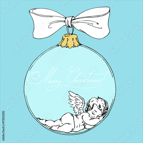 Little cupid sleeping in the tree toy.