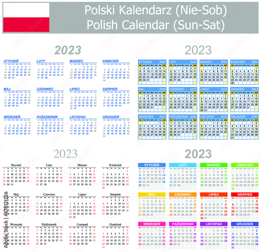 2023 Polish Mix Calendar Sun-Sat on white background 2023 Polish Mix Calendar Sun-Sat on white background