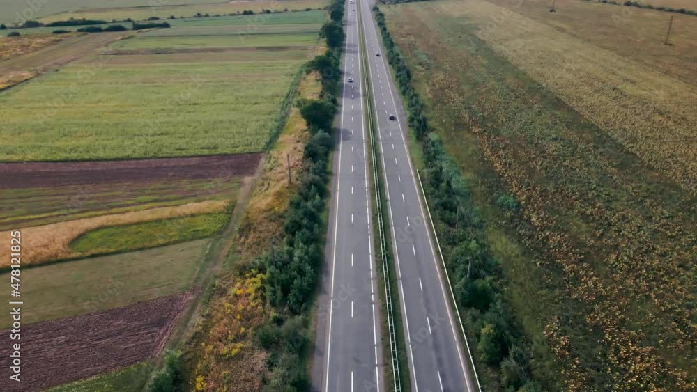 Flight Over Country Road And Agricultural Fields After Harvest At Autumn Time Flight Over Country Road And Agricultural Fields After Harvest At Autumn Time