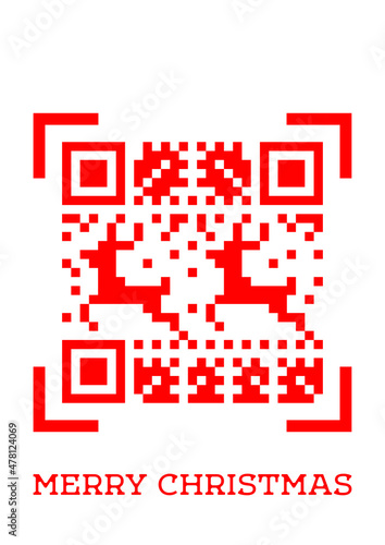 vector festive christmas and new year pattern on ugly sweater stylized as qr code isolated on white background. Pixel prancing deer. useful for New Year and Christmas holidays, postcards, web, print.