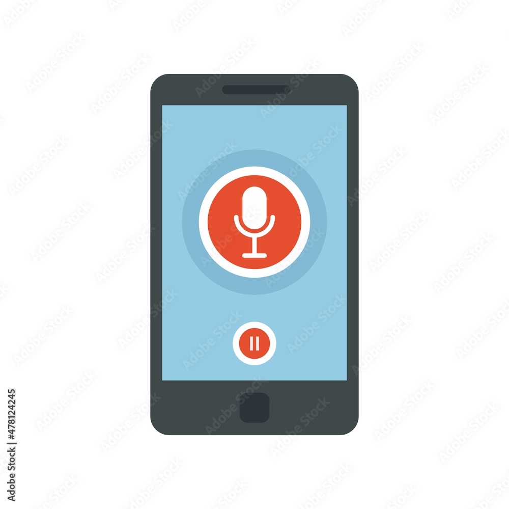 Smartphone audio recording icon flat isolated vector Smartphone audio recording icon flat isolated vector