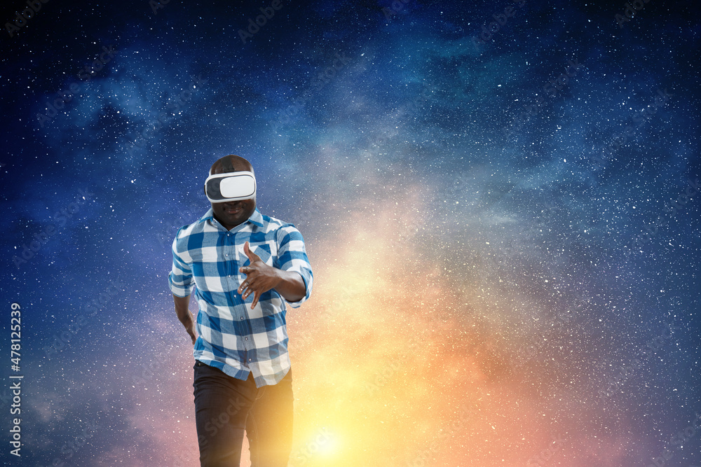 Man wearing virtual reality goggles