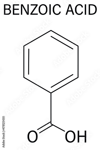 Benzoic acid - food and cosmetic preservative, E210 additive, skeletal chemical formula