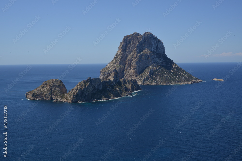view of the sea and es vedra rock in ibiza