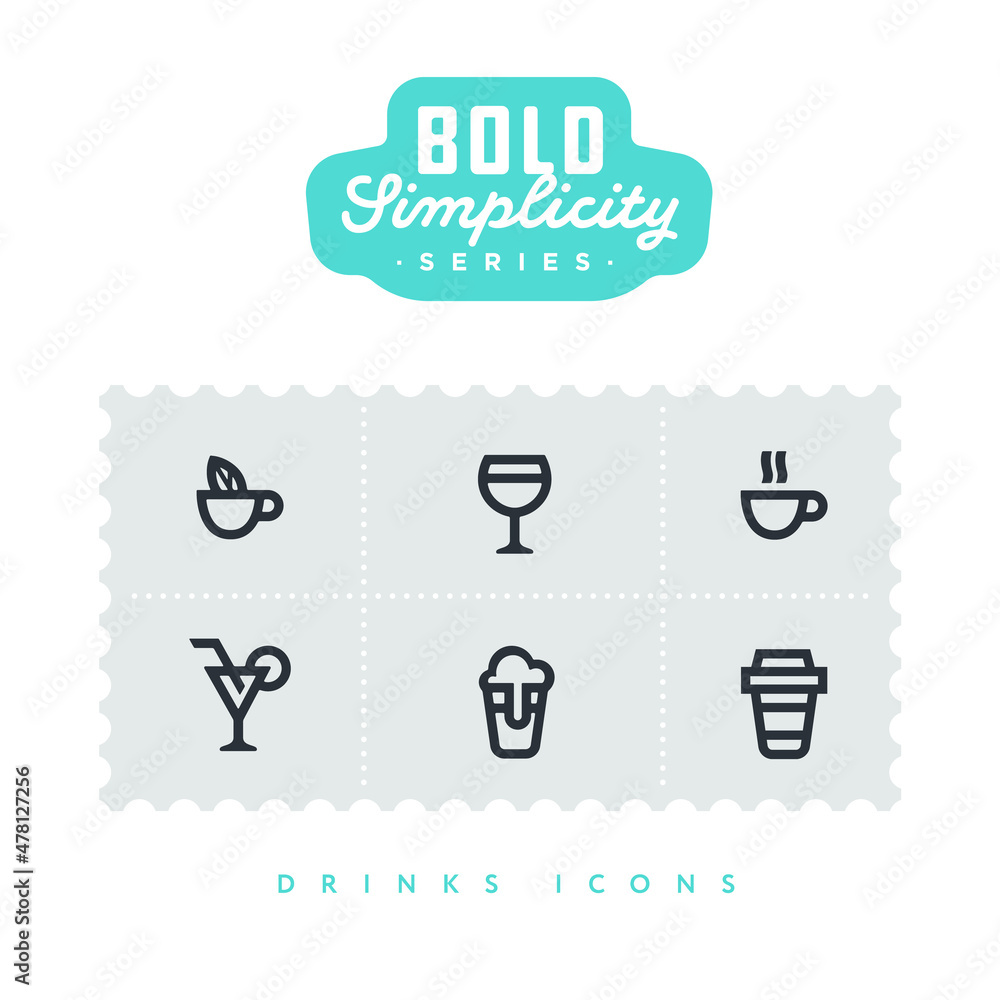 Set of bold and simple drink icons. Cup Tee Coffee Glass of Wine Cocktail Beer iconic symbols pictograms. Icons for Drinks Menu. Cafe Bar Menu Minimal retro Illustrations Set of bold and simple drink icons. Cup Tee Coffee Glass of Wine Cocktail Beer iconic symbols pictograms. Icons for Drinks Menu. Cafe Bar Menu Minimal retro Illustrations