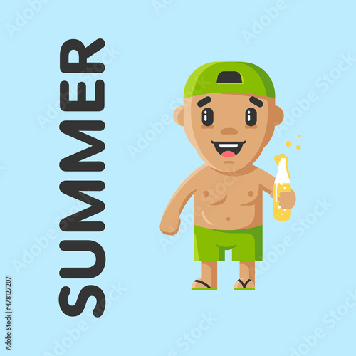 Summer mascot. Year season summer time concept. Cute boy graphic illustration. Outdoor year seasons period icon scene. Seasonal weather illustration. Four seasons series.