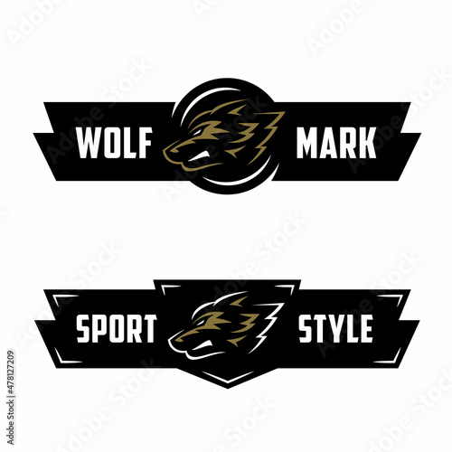 Wolf sports badge design. Retro coyote icon logo. Wild aggressive animal head illustration. Vintage athletics sports varsity collegiate style. Wolf company logo