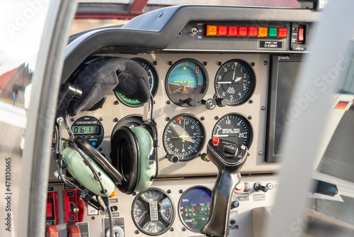 Cockpit interior instruments of a Robin DR-400 plane photo