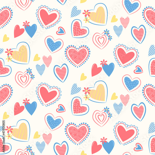 Cute heart shape design on yellow color background. Valentin's Day Seamless Pattern.