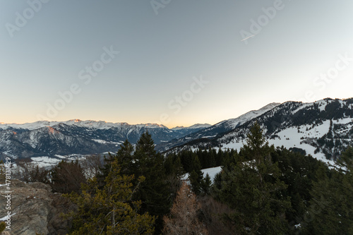 Landquart, Switzerland, December 19, 2021 View over the rhine valley from the mount Pizalun