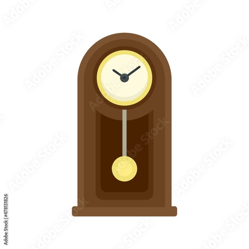 Wooden pendulum clock icon flat isolated vector