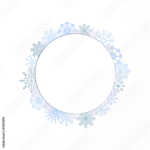 Round winter frame made of snowflakes, faded color, dull design. Vector illustration, flat design, eps 10.