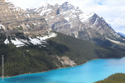 Fototapeta Naklejka Na Ścianę i Meble -  What a beautiful blue Peyto Lake. Wonderful road trip through Banff and Jasper national park in British Columbia, Canada. An amazing day in Vancouver. What a beautiful nature in Canada.