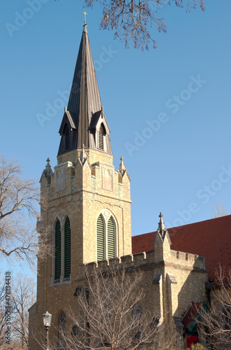 neogothic church spire and belltower