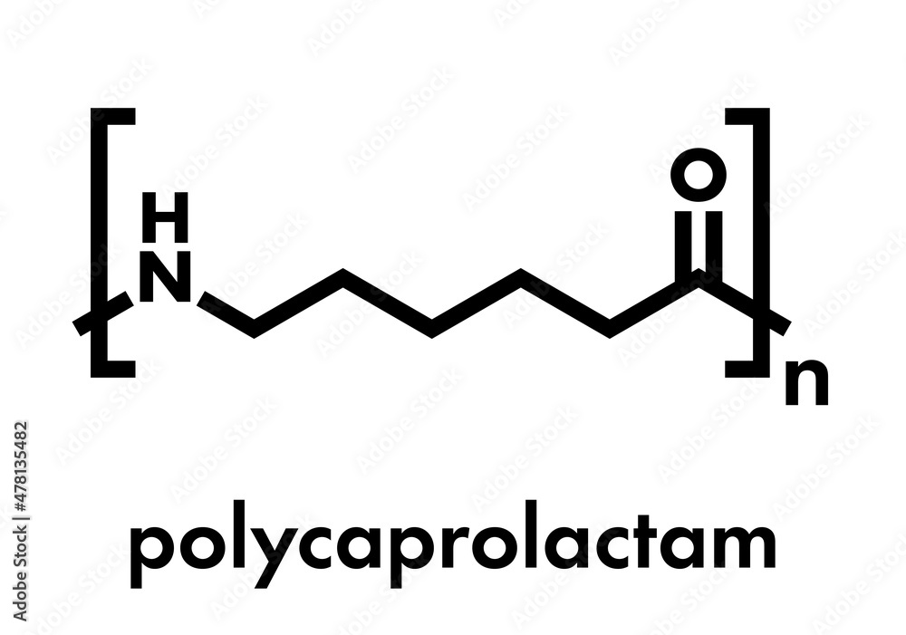 Polycaprolactam (nylon 6) polymer, chemical structure. Polyamide frequently  used for production of synthetic fibers. Skeletal formula. Stock Vector |  Adobe Stock