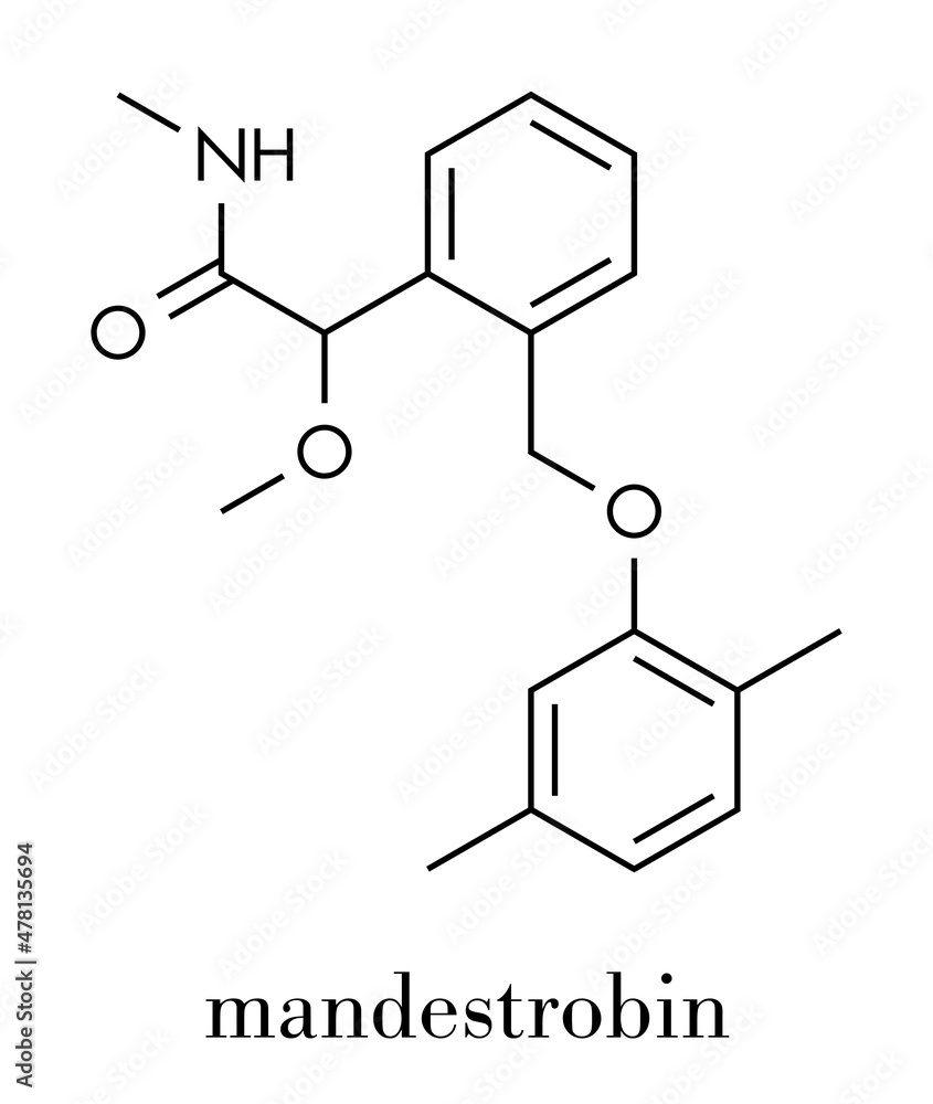 Fototapeta premium Mandestrobin fungicide molecule. Skeletal formula.