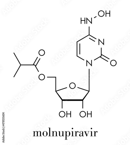 Molnupiravir antiviral drug molecule. Skeletal formula.