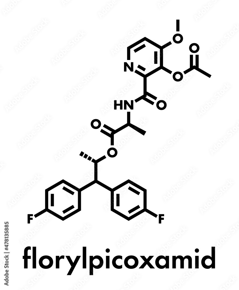 Florylpicoxamid fungicide molecule. Skeletal formula.