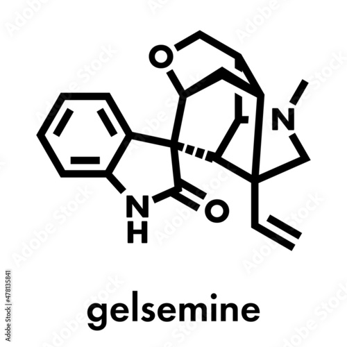 Gelsemine alkaloid molecule. Skeletal formula.