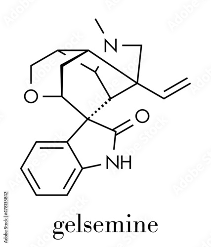 Gelsemine alkaloid molecule. Skeletal formula.