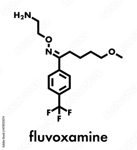 Fluvoxamine drug molecule (SSRI). Skeletal formula.