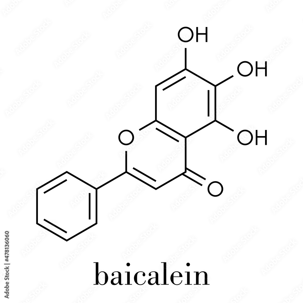 Baicalein flavonoid molecule. Skeletal formula.