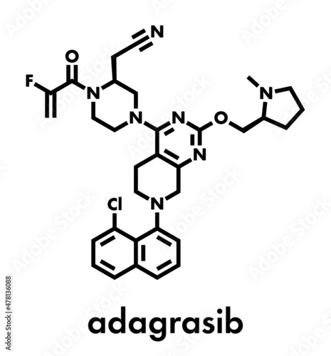 Adagrasib cancer drug molecule. Skeletal formula.