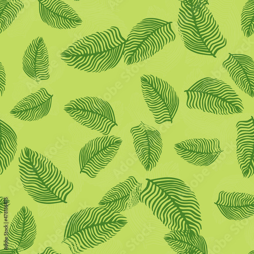 Fototapeta Naklejka Na Ścianę i Meble -  Abstract palm leaf seamless pattern with hand drawn foliage print. Simple Jungle background. Vector illustration for seasonal textile prints.