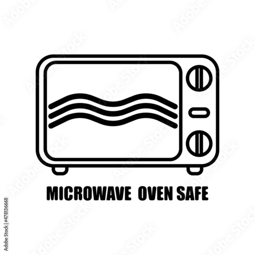 Microwave oven safe inscriptions isolated on white background. Icon warning for cookware in ink style. photo