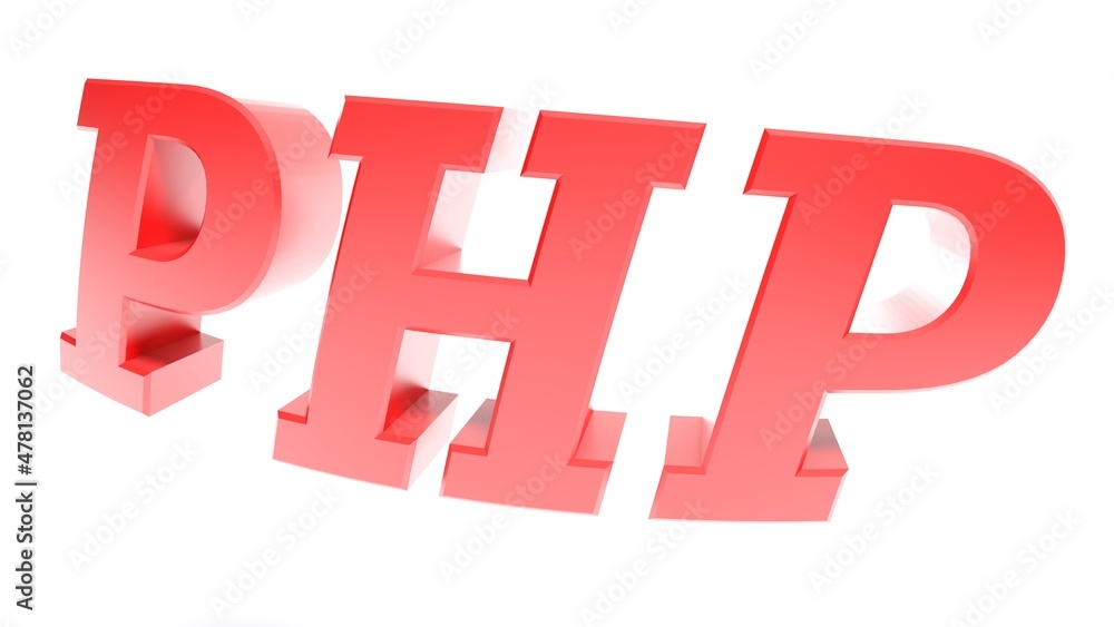 PHP red bent write on white background - 3D rendering illustration PHP red bent write on white background - 3D rendering illustration