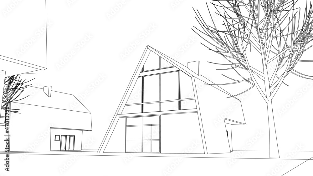 House architecture sketch vector 3d illustration